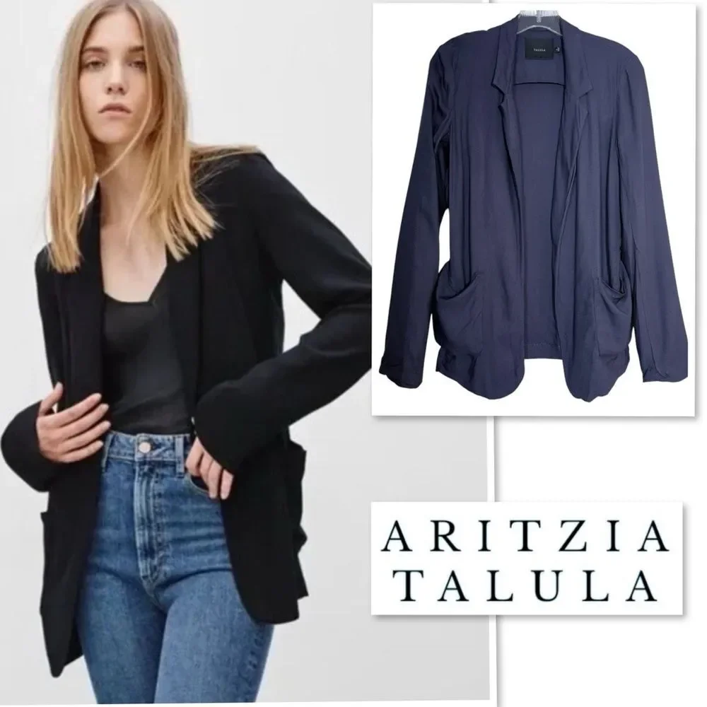 Aritzia Talula Kent Blazer Jacket 2 Open Front Lightweight Drapey Purple Casual - Picture 2 of 13